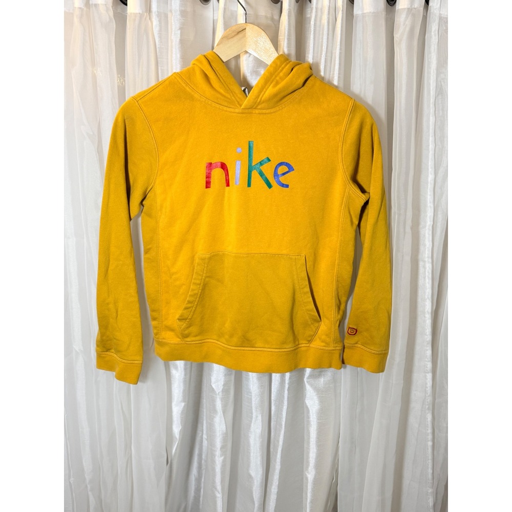 Nike Pullover Hoodie Youth Medium Yellow Multi Color Rainbow Logo Sweatshirt